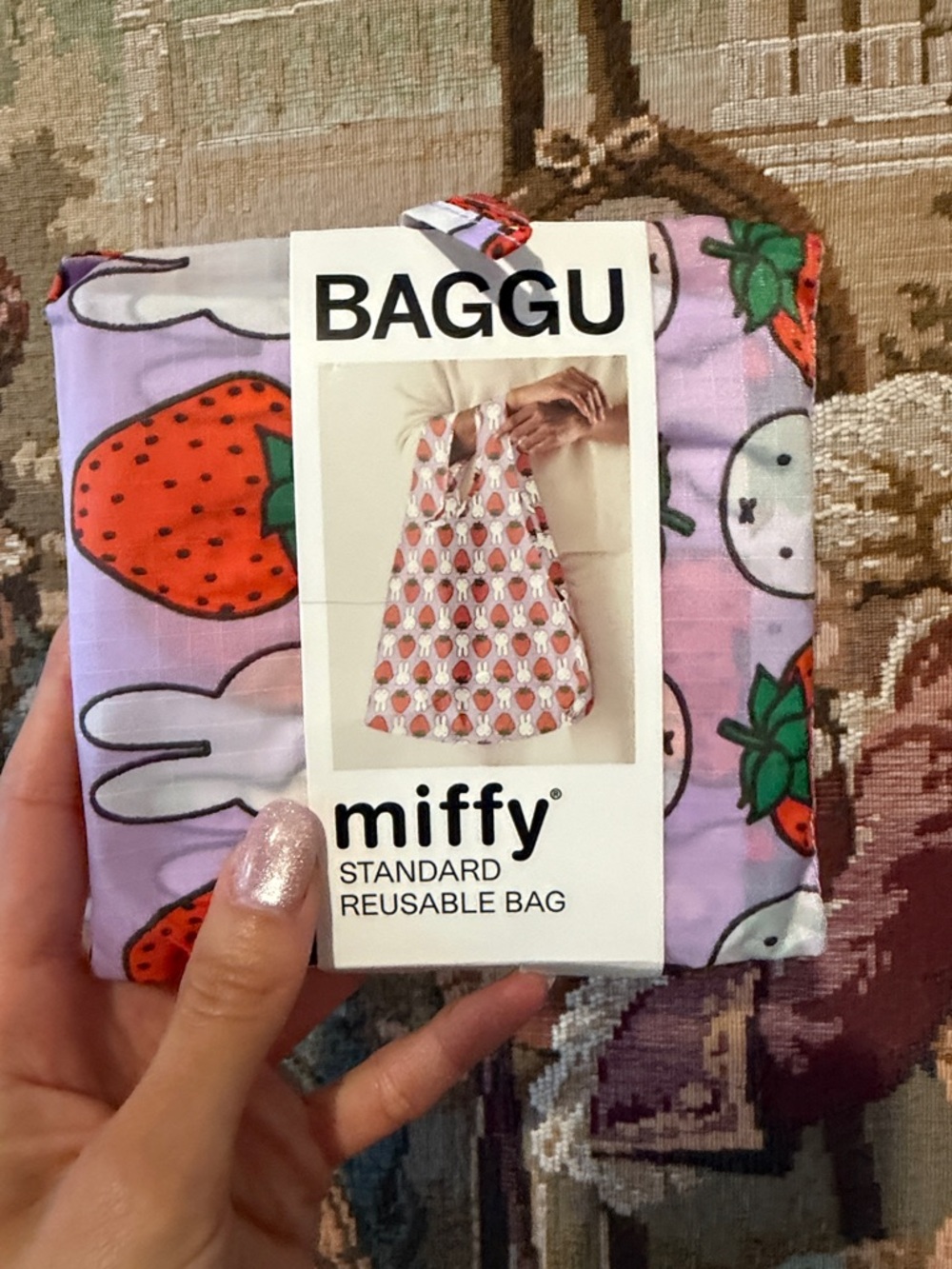 BAGGU Miffy Reusable Bag - purple  with Strawberries